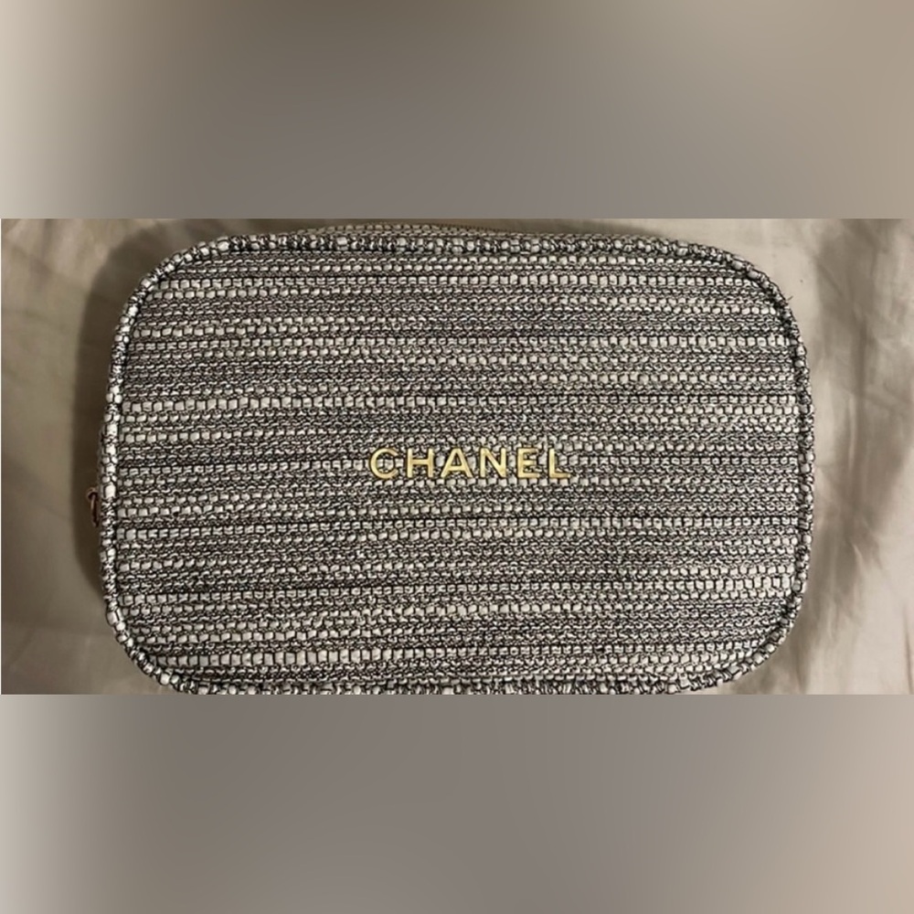 Chanel Gray and Gold Cosmetic Case